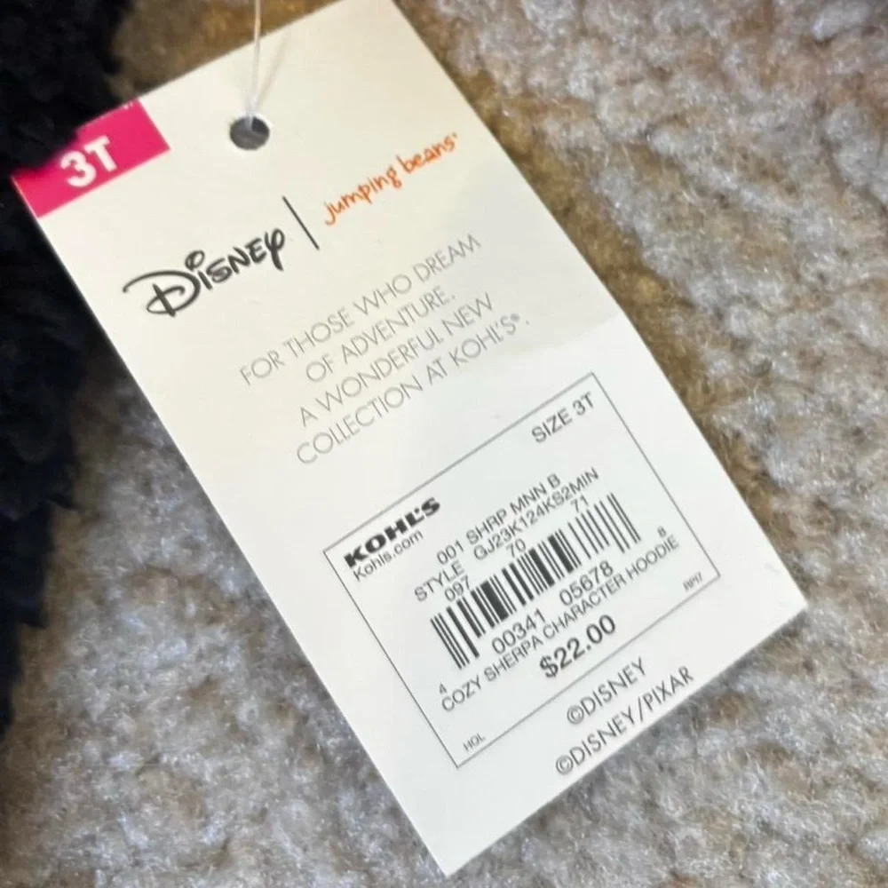 Disney/Jumping Beans Black Hoodie with Minnie Mouse Ears and Bow NWT Size 3T - Picture 3 of 3